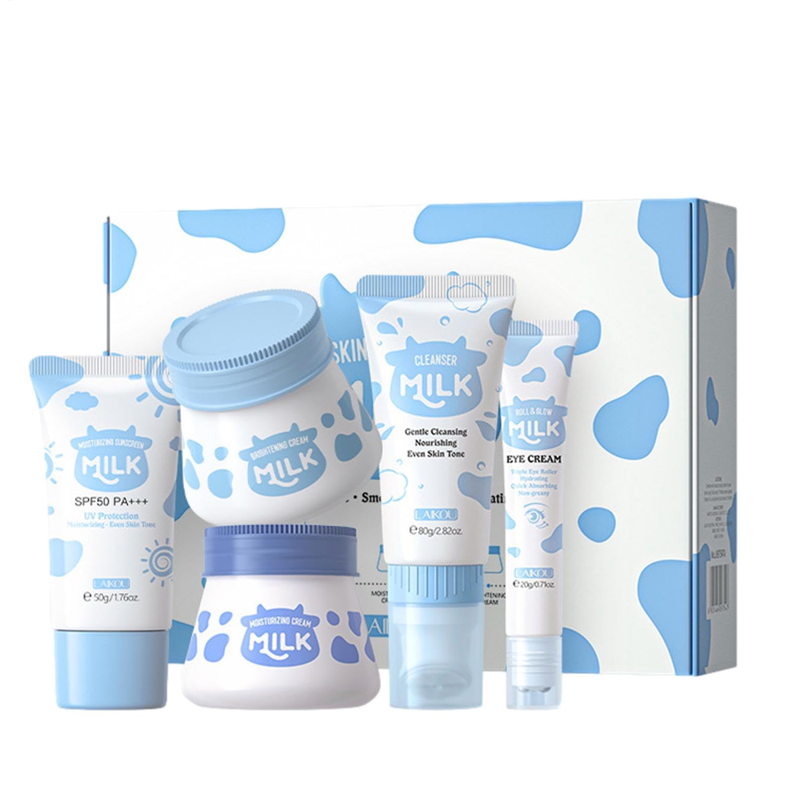 Milk Skin Care Sets&Kits,5 Piece Milk Protein Skincare Kids Skin Care Products Milk Beauty Gift Sets Milk Protein Skincare Presents For Teenage Girls Moisturizing Facial Care Set,Skincare Set