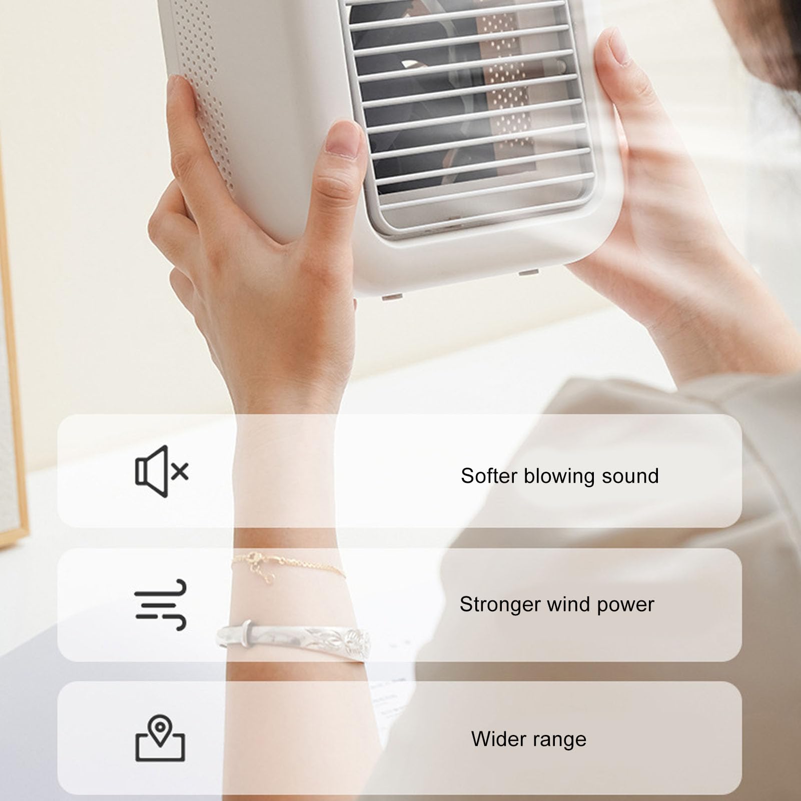 Sorandy Tragbare Klimaanlage, Tragbarer ABS-Luftkühler mit 500-ml-Wassertank, Langanhaltender Sprühnebel, Kompakter Kleiner Klimaanlagenventilator für Zimmer, Büro, Camping, Auto