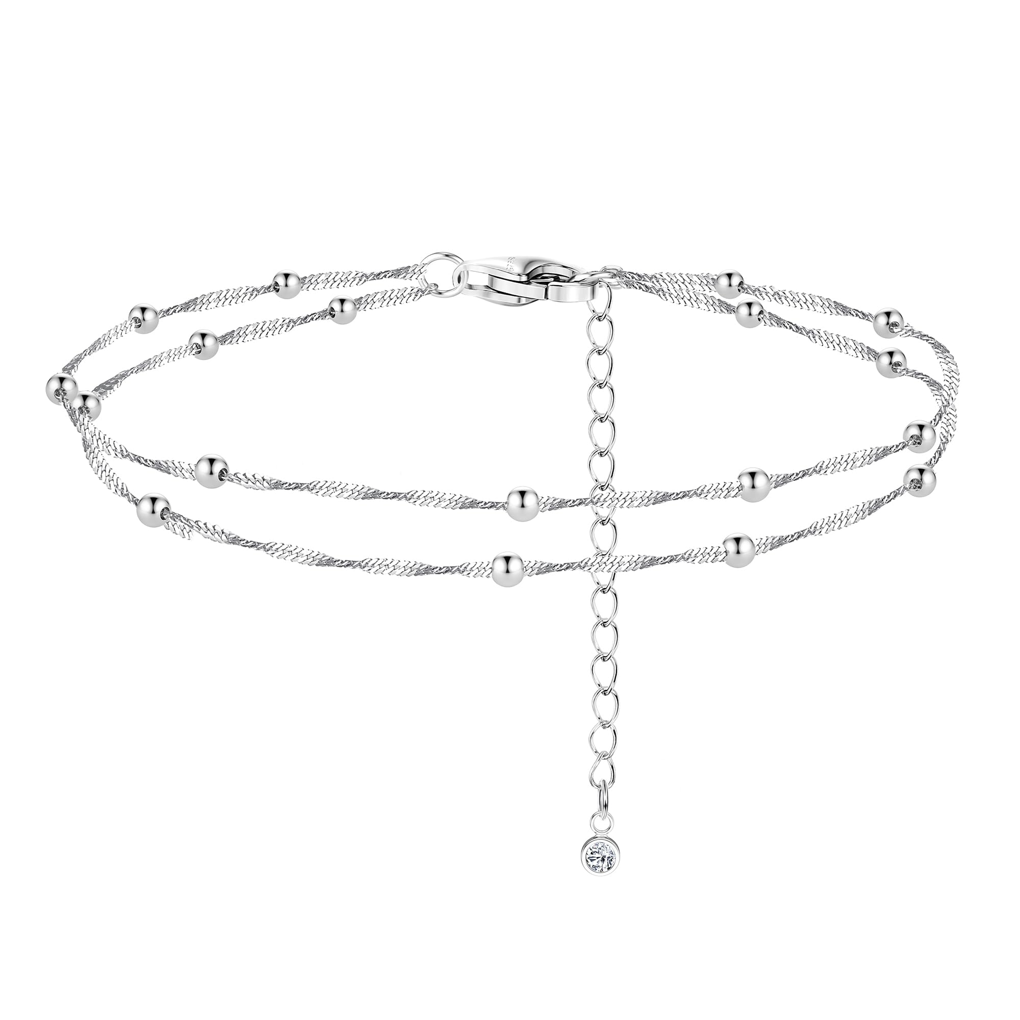 ORAZIO 925 Sterling Silver Ankle Bransoletka Wielowarstwowa Bransoletka Na Kostkę Dla Kobiet Serce Okrągła Piłka Cyrkon Wiele Style Kostki Łańcuch Regulowany Lato Plaża Biżuteria