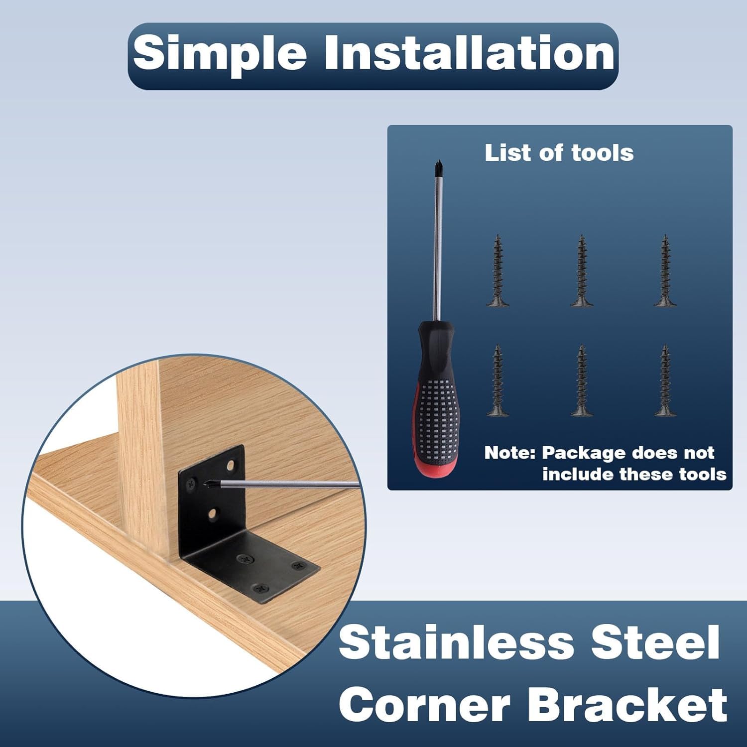 Confezione da 25 staffe ad angolo retto da 5,1 cm con fessura, spessore 2 mm, in acciaio inox nero, per mobili in legno, staffa in metallo ad angolo largo resistente, staffa a 90 gradi