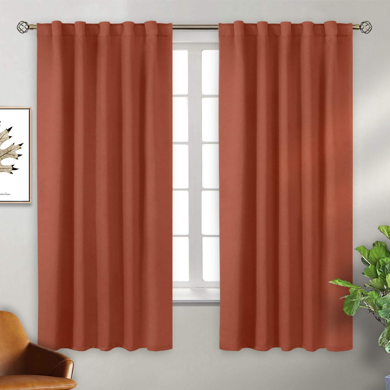 BGment Terracotta Blackout Curtains 63 Inch Length - Thermal Insulated Black Out Energy Efficiency Rod Pocket and Back Tab Room Darkening Curtains for Living Room/Bedroom, 2 Panels, 42 x 63 Inch