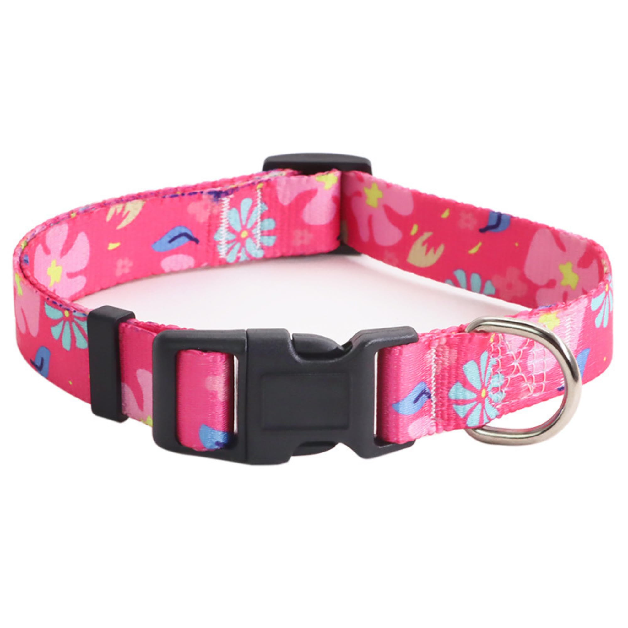 1 Stück Verstellbare Hundehalsband Blumen Muster Hunde Halsband Weich Nylon Material Hundehalsbänder für Hunde Training Verstellbare M(30-50CM) Rosa