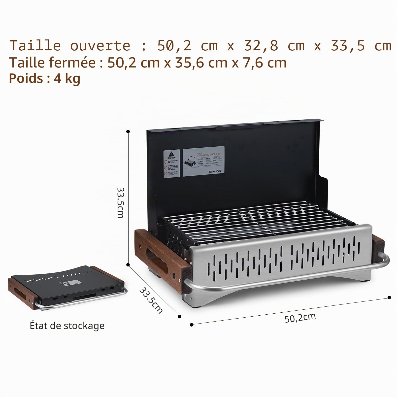 Naturehike Barbecue au Charbon de Bois Pliable 50,2 x 32,8 x 33,5 cm pour Ordinateur Portable - Barbecue de Camping Portable - Plateau de Table - Barbecue de Table pour l'extérieur - Noir