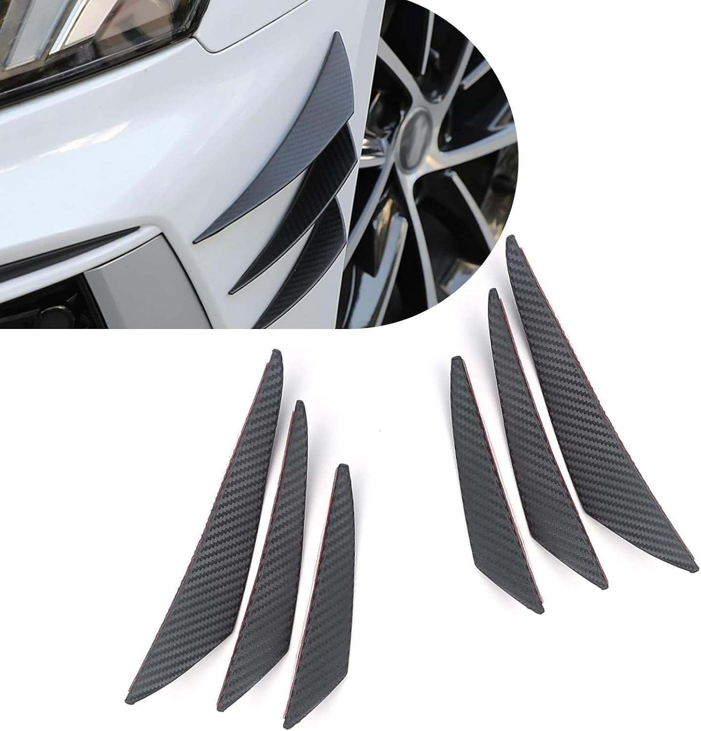 Shakas 6 PCS Car Spoiler Canards Kit, Body Anti-Collision Front Bumper Lip Splitter, Soft Rubber Buffer Protection Decoration Decals, for Most Cars Exterior Fins Accessories (Carbon Fiber Black)