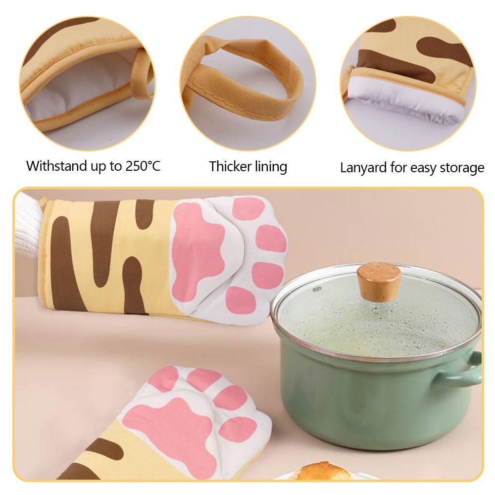 Guanti Da Forno A Forma Di Gatto Con Presina In Bambù - Set Da Cucina Resistente Al Calore (200°C) - Morbido Cotone - Regalo Per Amanti Dei Gatti - 4