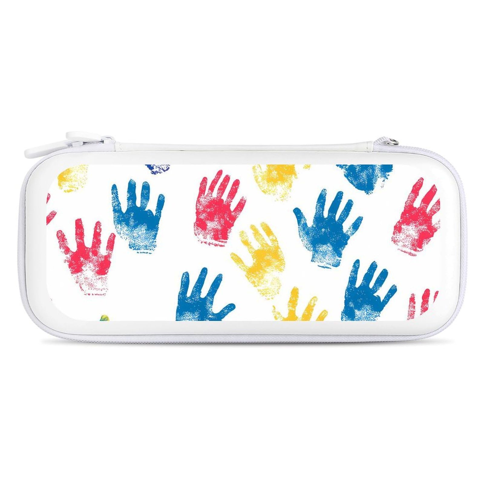 Autism Colored Palm Prints Compatible with Switch Carrying Case Hard Travel Game Bag Pouch with 15 Games Accessories White-style