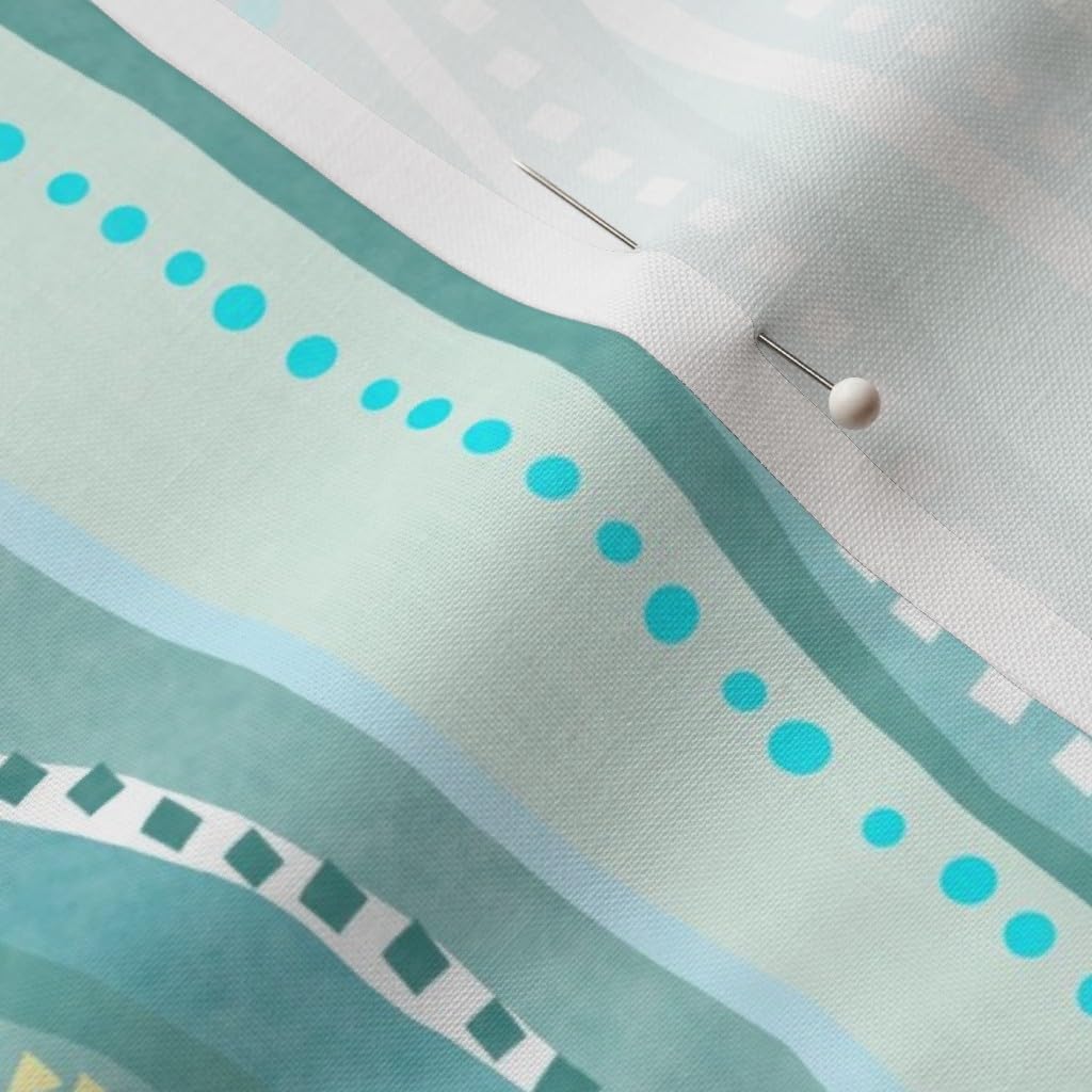 Spoonflower Fabric - Ocean Abstract Waves Aqua Dots Shapes Seaweed Modern Aloha Ocean Sea Printed on Petal Signature Cotton Fabric Fat Quarter - Sewing Quilting Apparel Crafts Decor