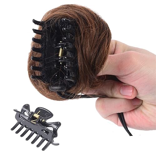 Miniatura 4 de olacare Mini moño con clip de garra, orejas de gato desordenadas, extensiones de cabello rizado y ondulado, extensiones de cola de caballo para