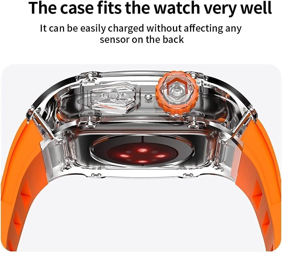 Latest Light Fiberglass Watch Case+Fluorine Rubber Watch Band Suitable，For Apple Watch 8/7/6/5/4 Series, Replacement Strap Suitable，For iwatch 44/45mm Upgrade Modification kit