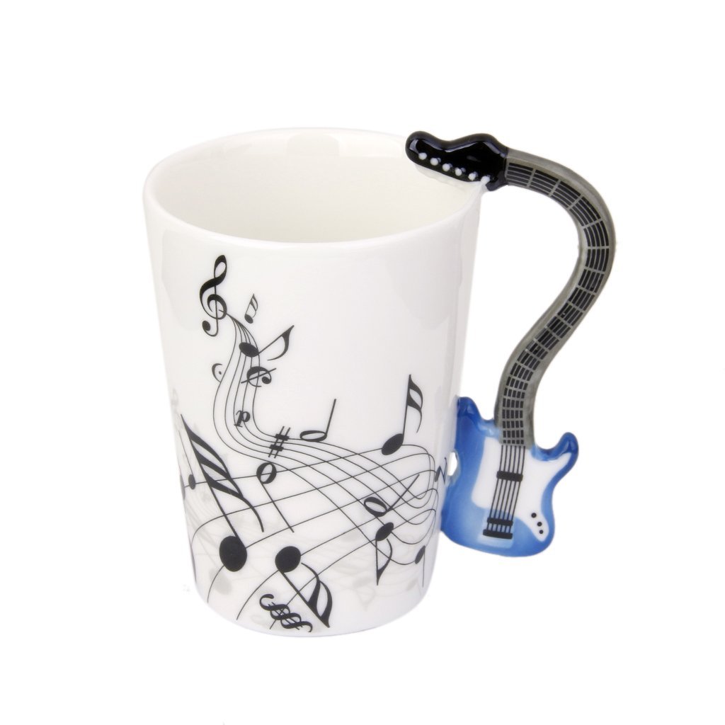 eKsdf Tazza da caffè in ceramica, motivo: note musicali, in porcellana, con manico a tromba, divertente tazza da tè (tipo 1 (280 ml