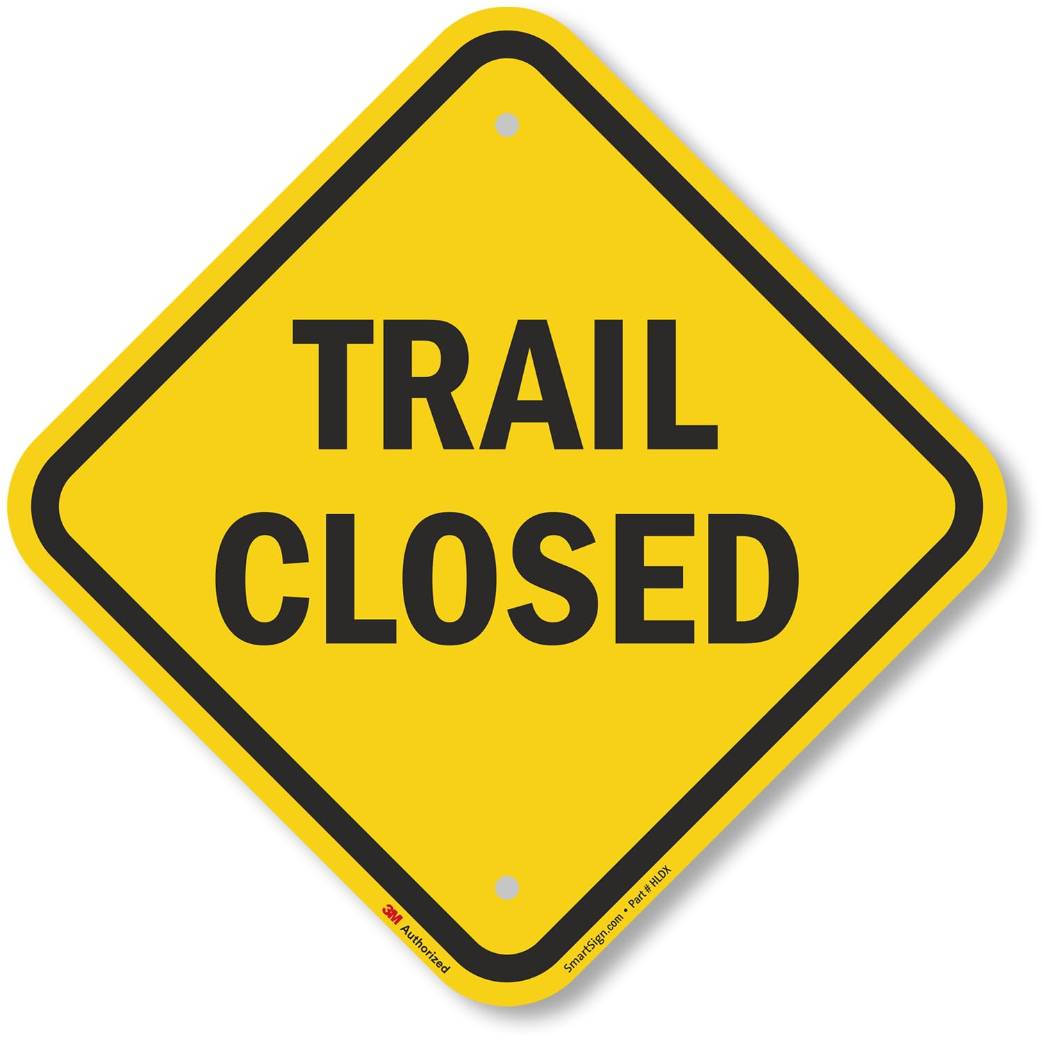 SmartSign 12 x 12 inch Trail Closed Sign, Diamond-Shape Metal Campground Sign for Outdoors/Parks, 63 mil Laminated Rustproof Aluminum, Black and