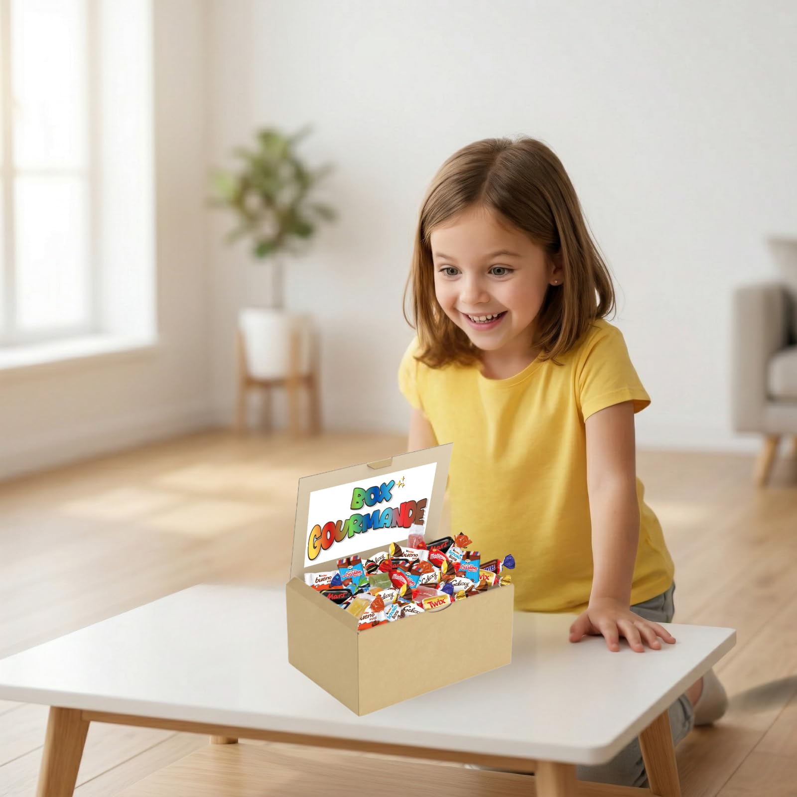 BOX GOURMANDE | 1kg de Chocolats Célébrations, Kinder Mini-Bueno et Schokobons,Pâtes de Fruits & Oursons Guimauve Cémoi | Friandises à Partager emballées individuellement