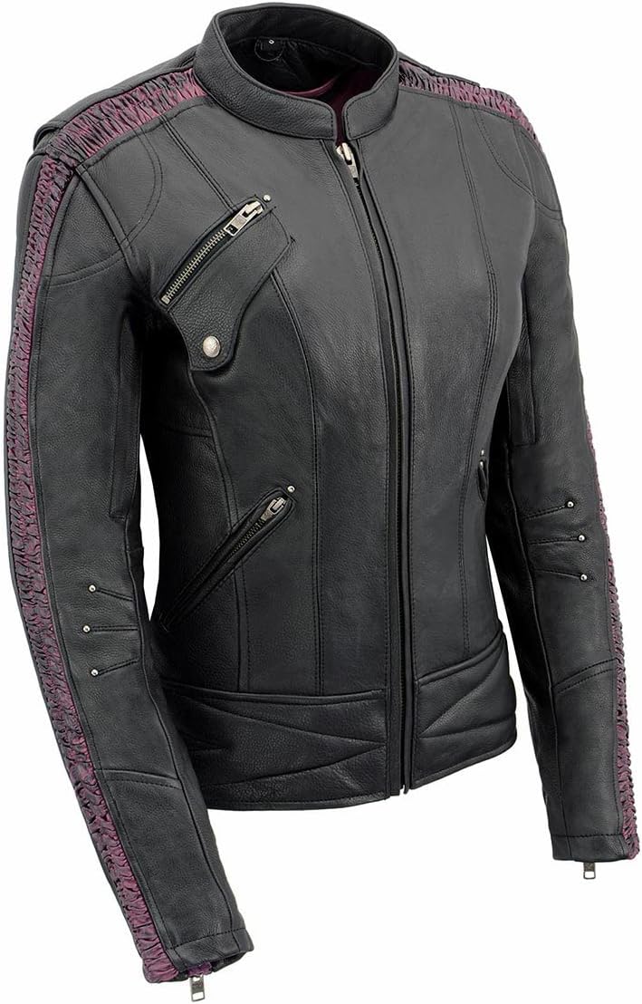 Milwaukee Leather Women's Embossed Phoenix Jacket (Black/Fuchsia, Medium)