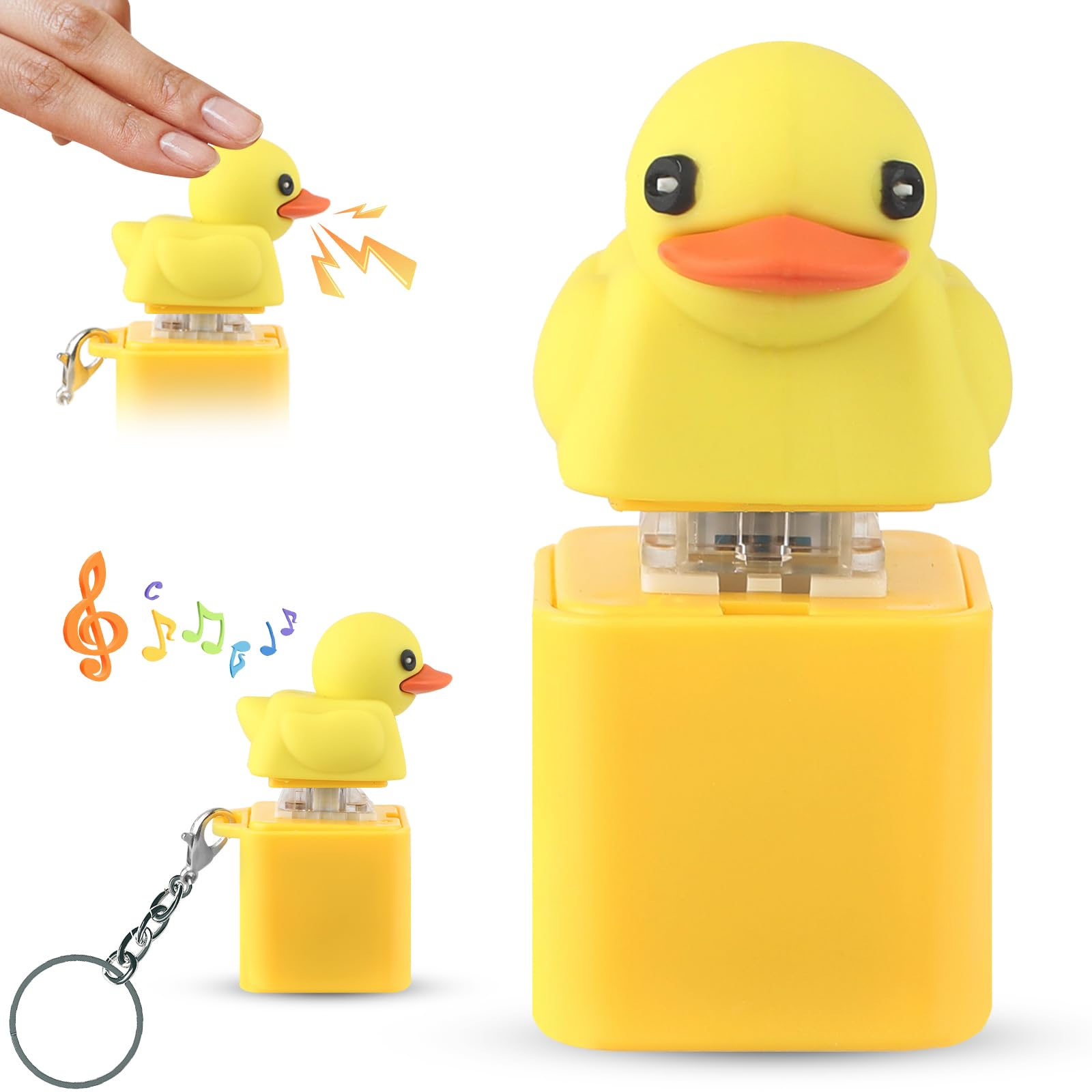 Quacking Duck Keychain Duck Quacking Fidget Toy , Duck Keyboard Keycaps That Quack Stress Reliever with Colorful Lights, Portable and Fun Anxiety