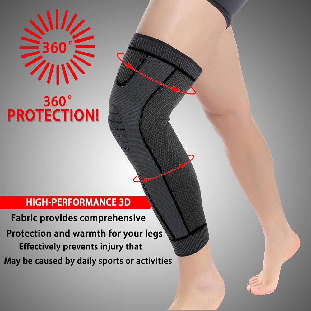 Full Leg Compression Sleeve for Men & Women, Long Knee Brace Sleeve for Basketball, Arthritis Cycling Sport (1 Pair)