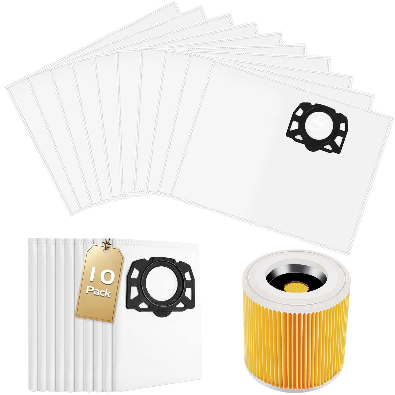 Kit 10 Sacchetti con Filtri per Karcher WD3 WD2 Plus SE 4001 SE 4002 KWD1-3 WD3.200 2.863-314.0, Kit di Accessori per Karcher KFI 357 Ricambi