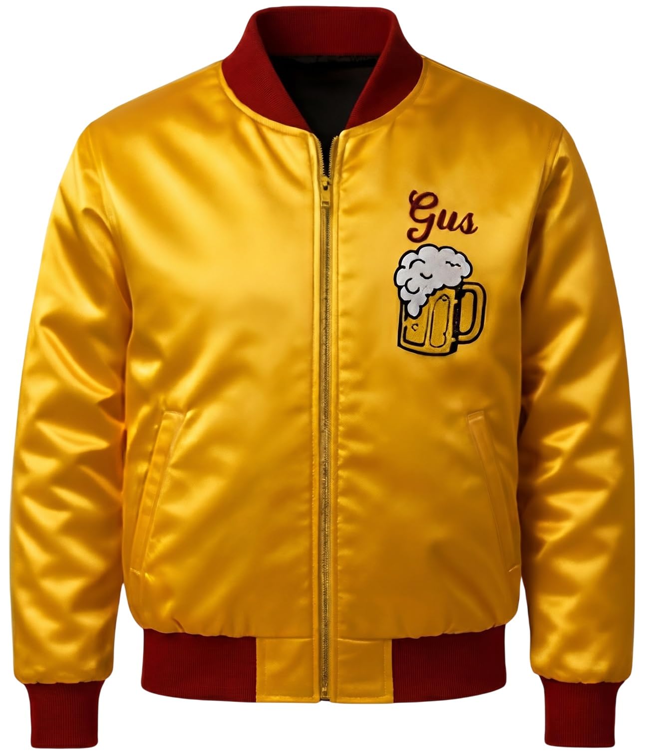 Giacca da uomo classica in raso dorato Varsity – iconica commedia ispirata al film cosplay