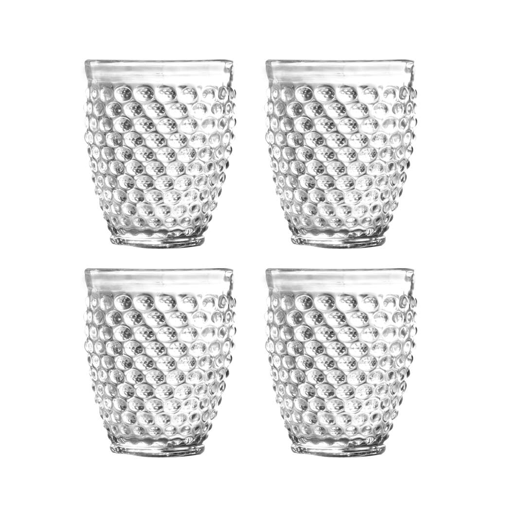 Yöl Pack Of 4 Bubble Effect Textured Tumblers - 270Ml Small Glass Drinks Cups Indoor Outdoor Summer Dining Dishwasher Safe - Water Juice Cocktails Wine Gin
