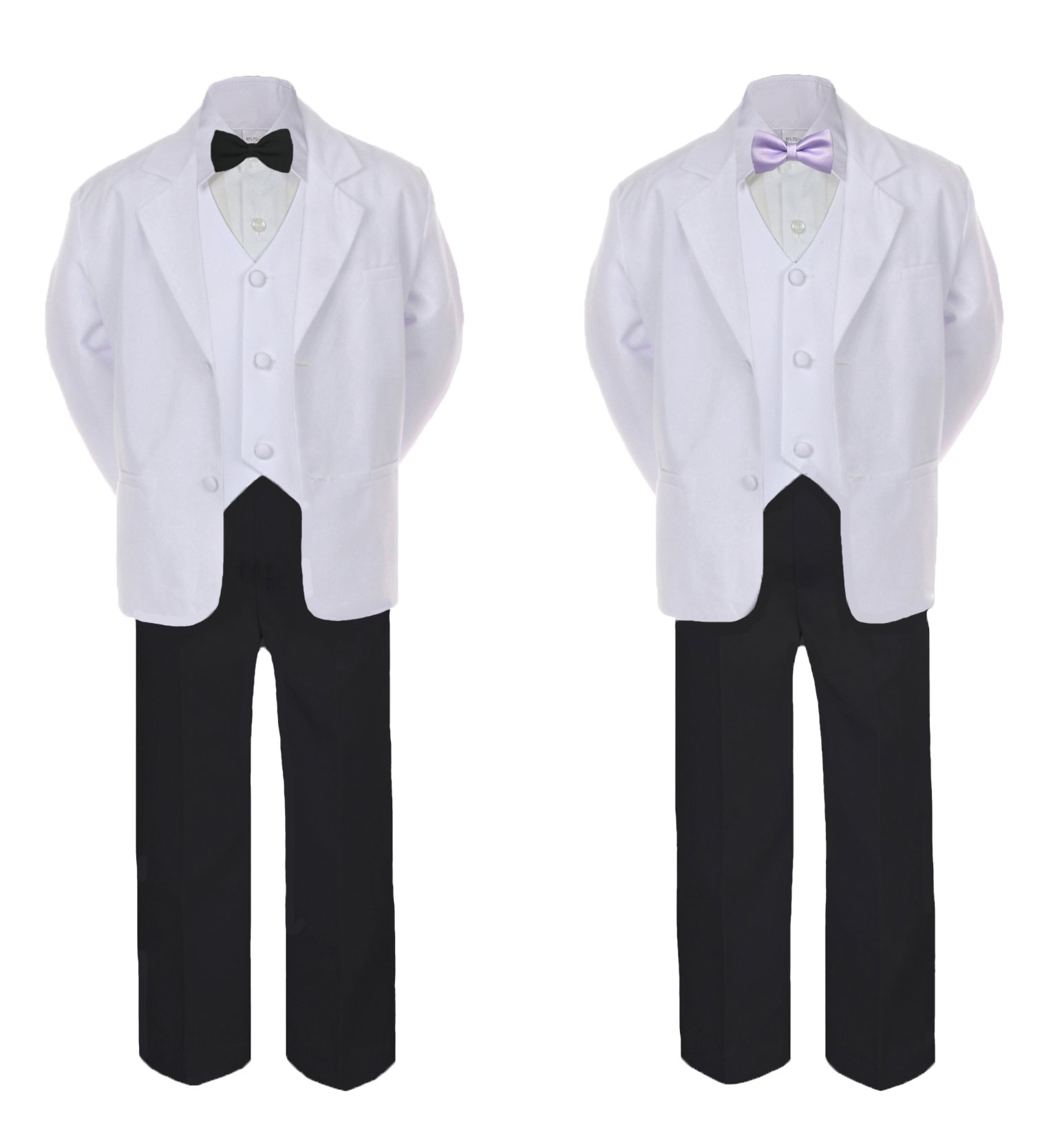 6pc Baby Toddler Boy Teen Formal Black & White Suit Set Satin Bow tie Sm-20
