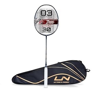Li-Ning Turbo Charging Z Boost Strung Carbon Fibre High Speed Badminton Racket with Full Cover | 83 Grams | Max Tension : ≤30 lbs | Sweet Spot Expansion & Ultra-Smasher Power (Navy/Silver)