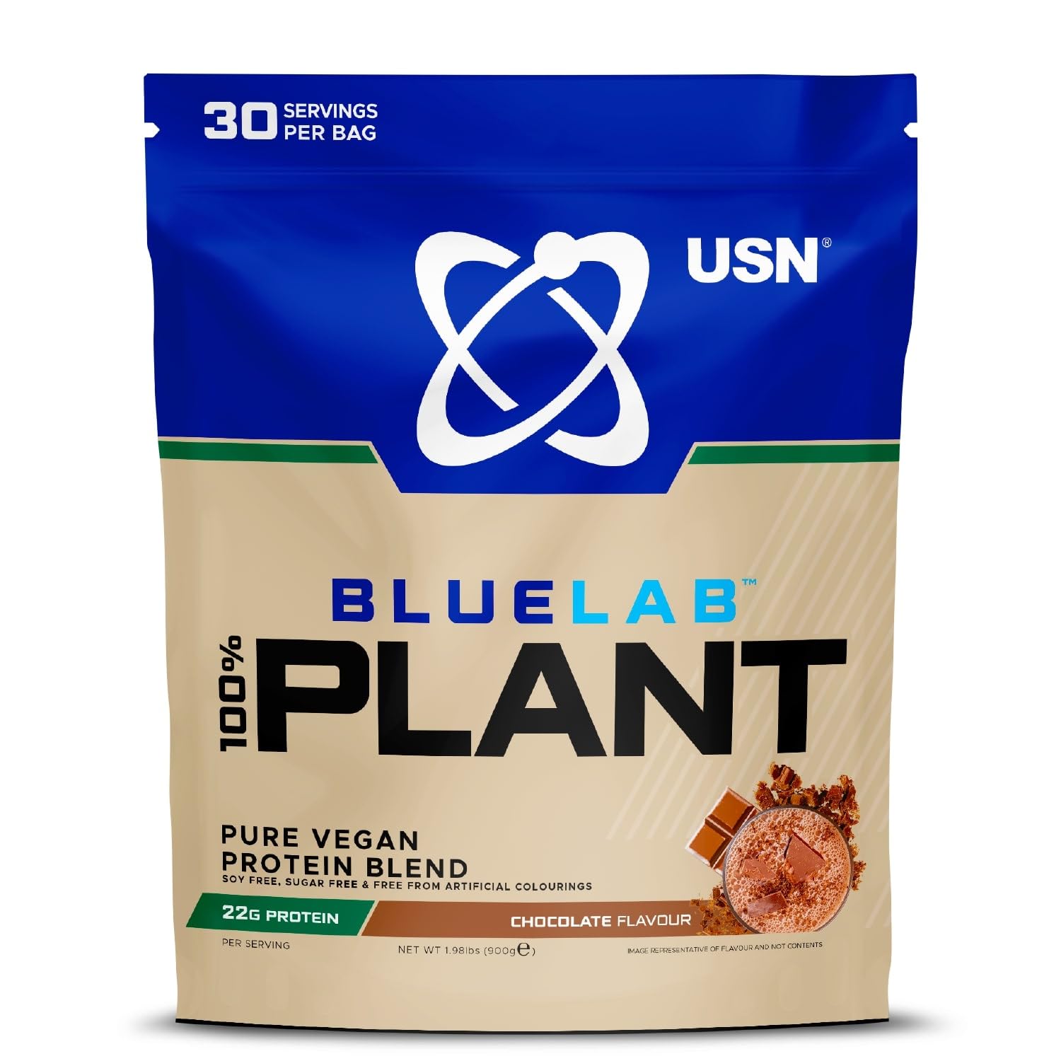 USN 100% Plant Protein Chocolate, Vegan Protein Powder (900g) A Sugar Free, Plant Based Protein Blend With No Soy and No Artificial Flavours