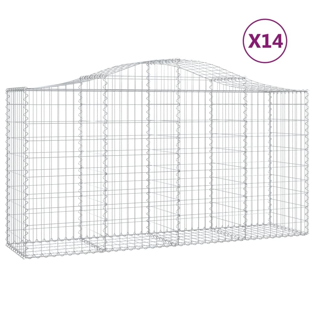 Cestas de gaviones para piedra de pared gaviones con arco 14 piezas 200 x 50 x 100/120 cm, hierro galvanizado, piedra aviones, valla de gaviones, cesta de piedra, pared de gaviones, jardín