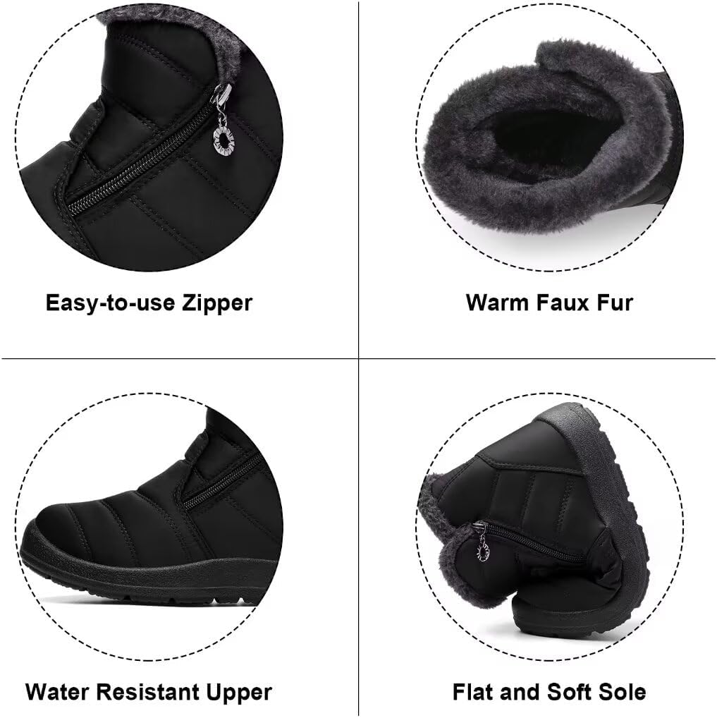 Cheval Winter Snow Zip Up Boots for Women, Fur Lined Warm Ankle Booties, Outdoor Anti-slip Waterproof Comfortable Short Boot, Botas De Invierno Para Mujert - Image 4