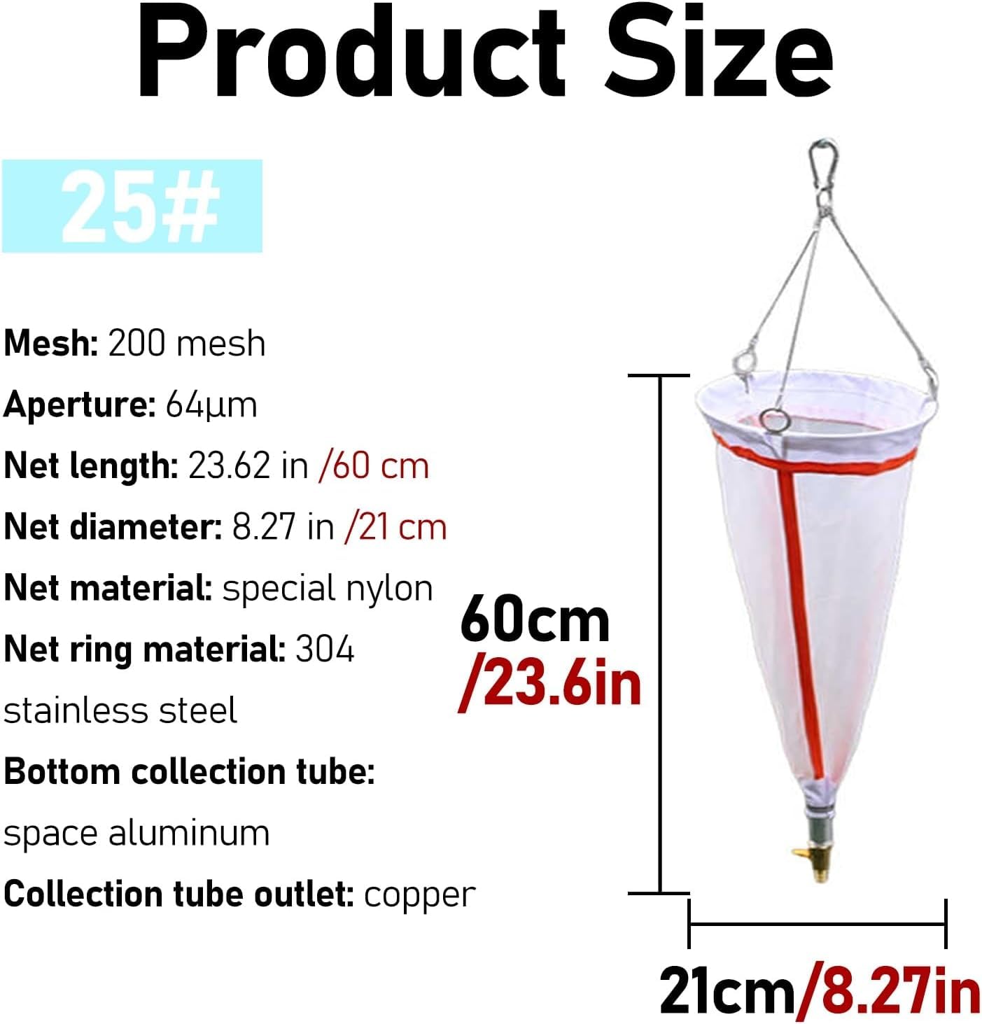 #25#13 Plankton Net for Protozoa, 112 64 Micron Plankton Collection Net, 200 125 Mesh Plankton Tow Net for Collecting Phytoplankton, Protozoa and Rotifers