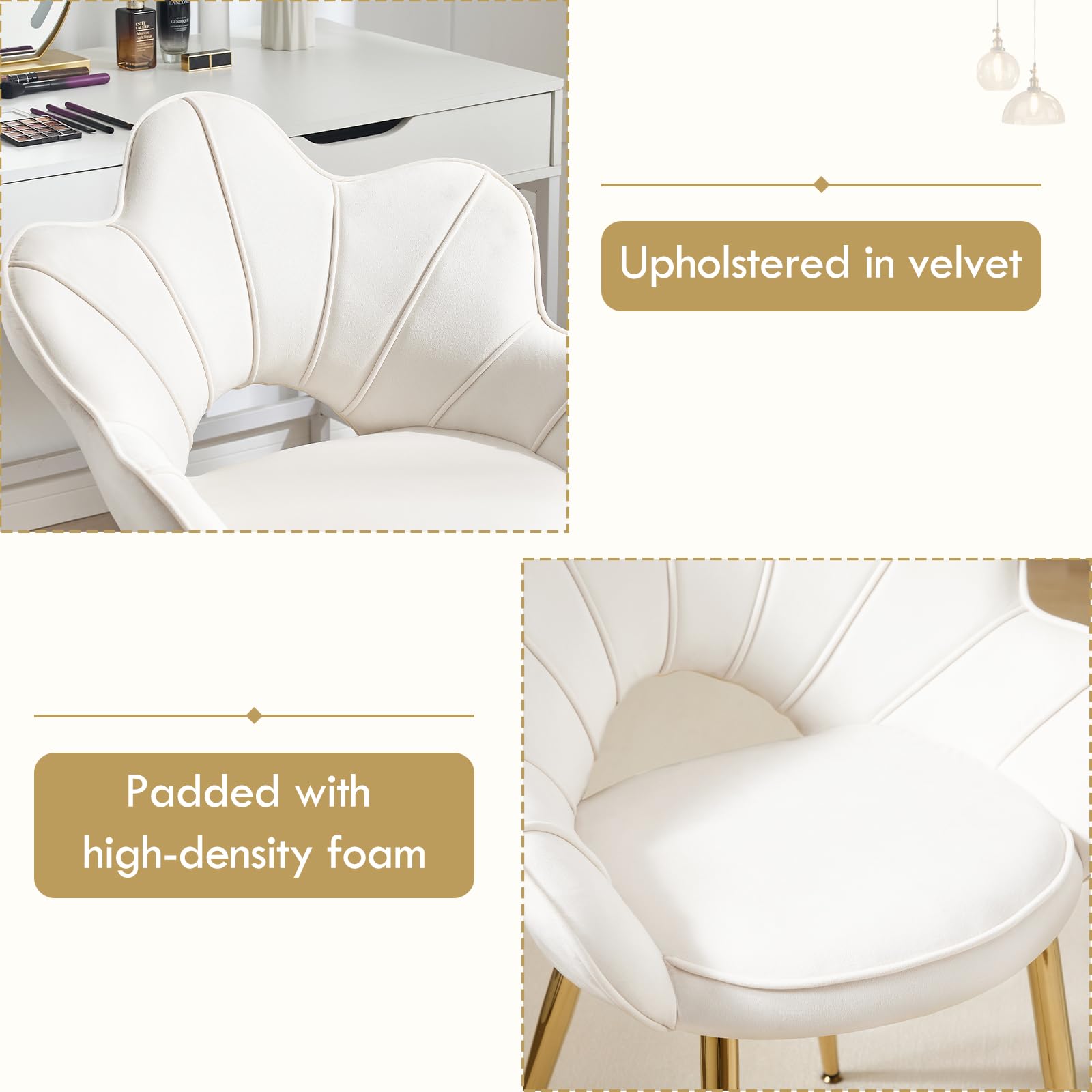 Set di 2 Sedie da Pranzo con Braccioli e Schienale,Bianco Crema | Poltrona Relax in Velluto,Sedie Cucina Moderna Poltrone da Salotto con Gambe in Metallo