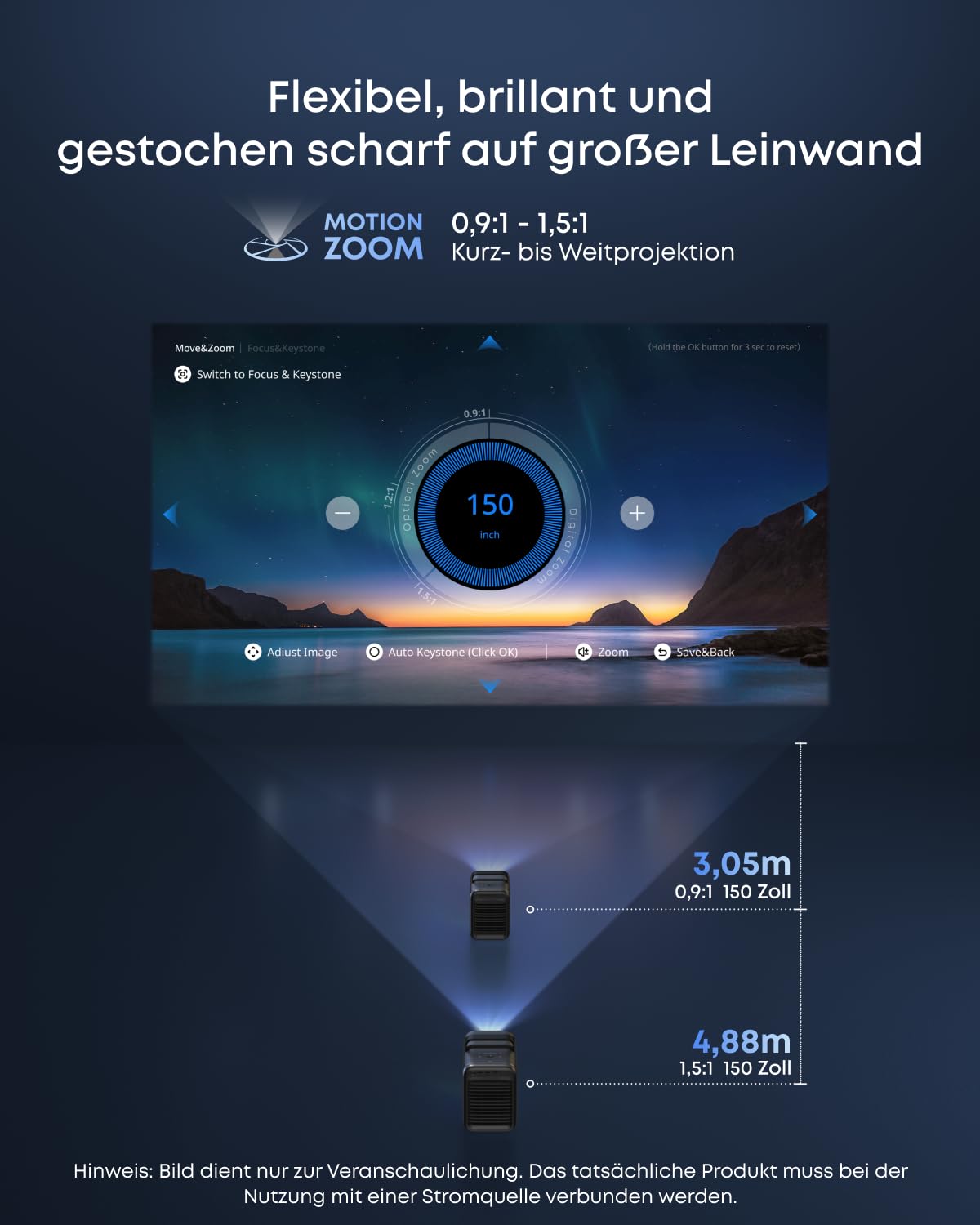 NEBULA X1 Triple Laser 4K Beamer, 3500 ANSI Lumen, 56000:1 Kontrast, 40W Stereo Sound, 0,9-1,5 optischer Zoom, Auto Kalibrierung, Dolby Vision, 300 Zoll, Micro-Gimbal, GTV, Mit Griff, Outdoor | 40W Stereo Sound, 0,9-1,5 optischer Zoom, Auto Kalibrierung,