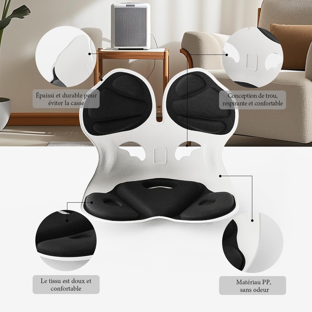 Fabulcozy Cushion Ergonómico para la Región Lumbar, Soporte para la Espalda, Ideal para Casa, Oficina y Coche. Tamaño: 42L x 32I x 34H cm, Color Negro