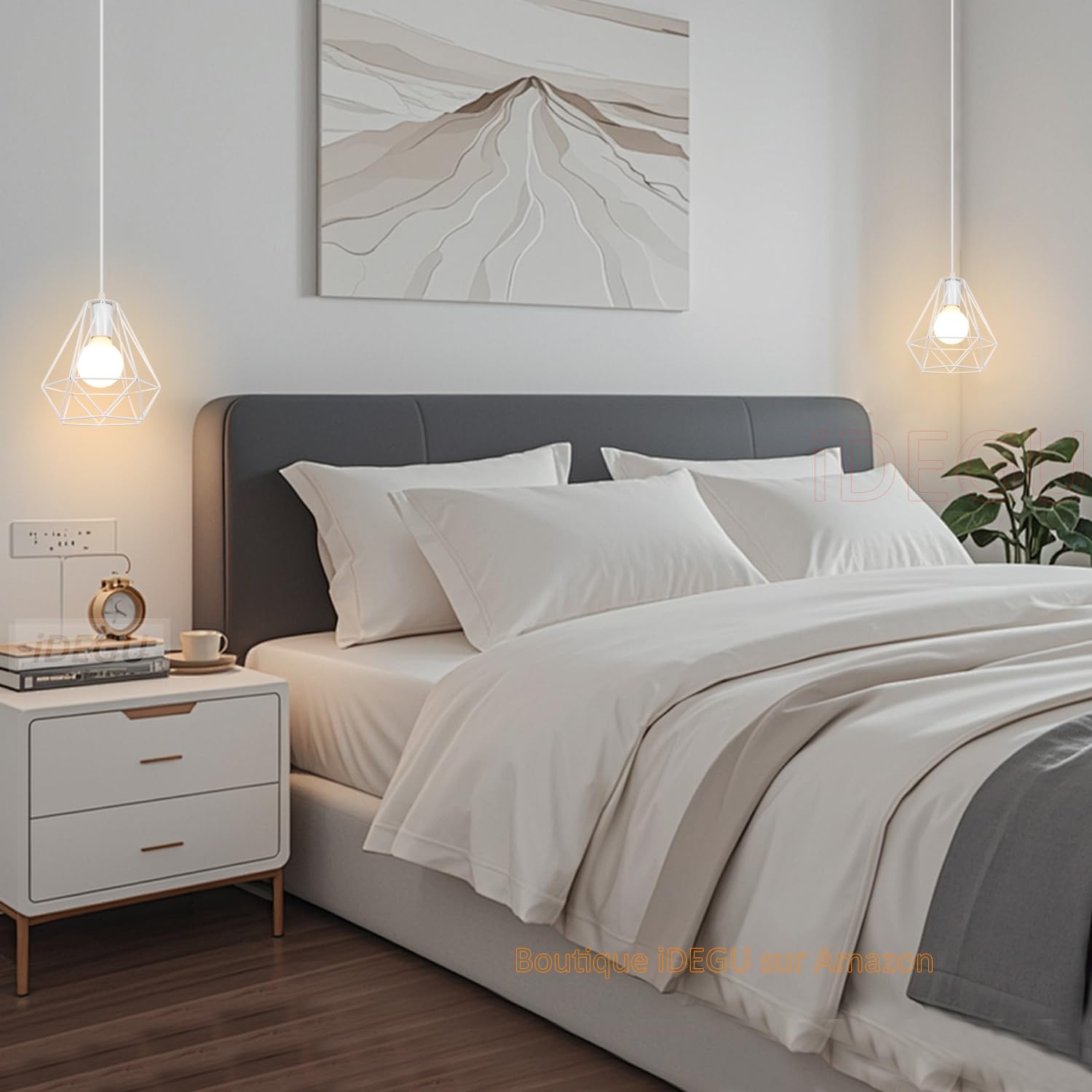 iDEGU Lot de 2 Suspensions Luminaires Moderne 20cm Éclairage de Plafond E27 Lustre Industriel en Métal Abat-jour Luminaire Design Cage Suspension Vintage pour Chambre Cuisine Café Restaurent (Blanc)