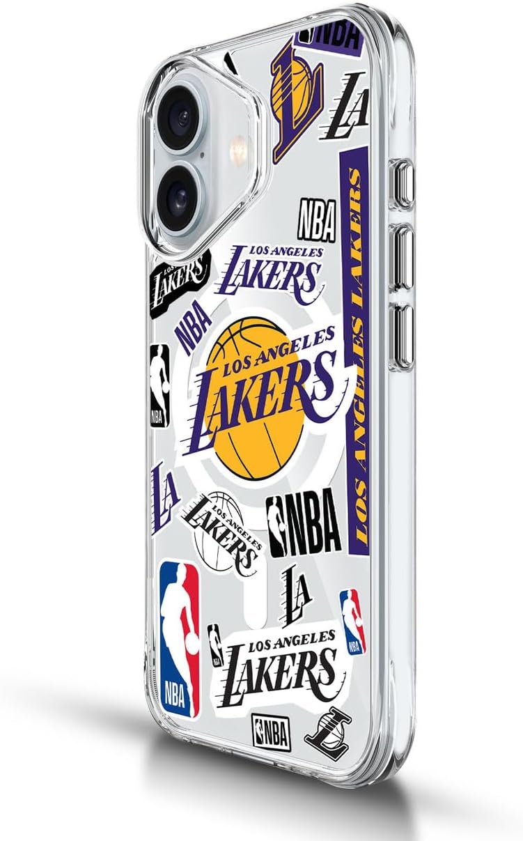 Head Case Designs Officially Licensed NBA Sticker Collage Print Los Angeles Lakers Shockproof Bumper Case [Military Grade Protection] Compatible with Apple iPhone 11 and Compatible with MagSafe