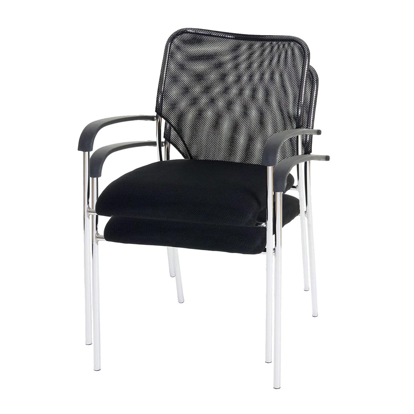 Juego de 2 sillas de visitante para conferencias, apilable de tela, textil, color negro 04_0000279