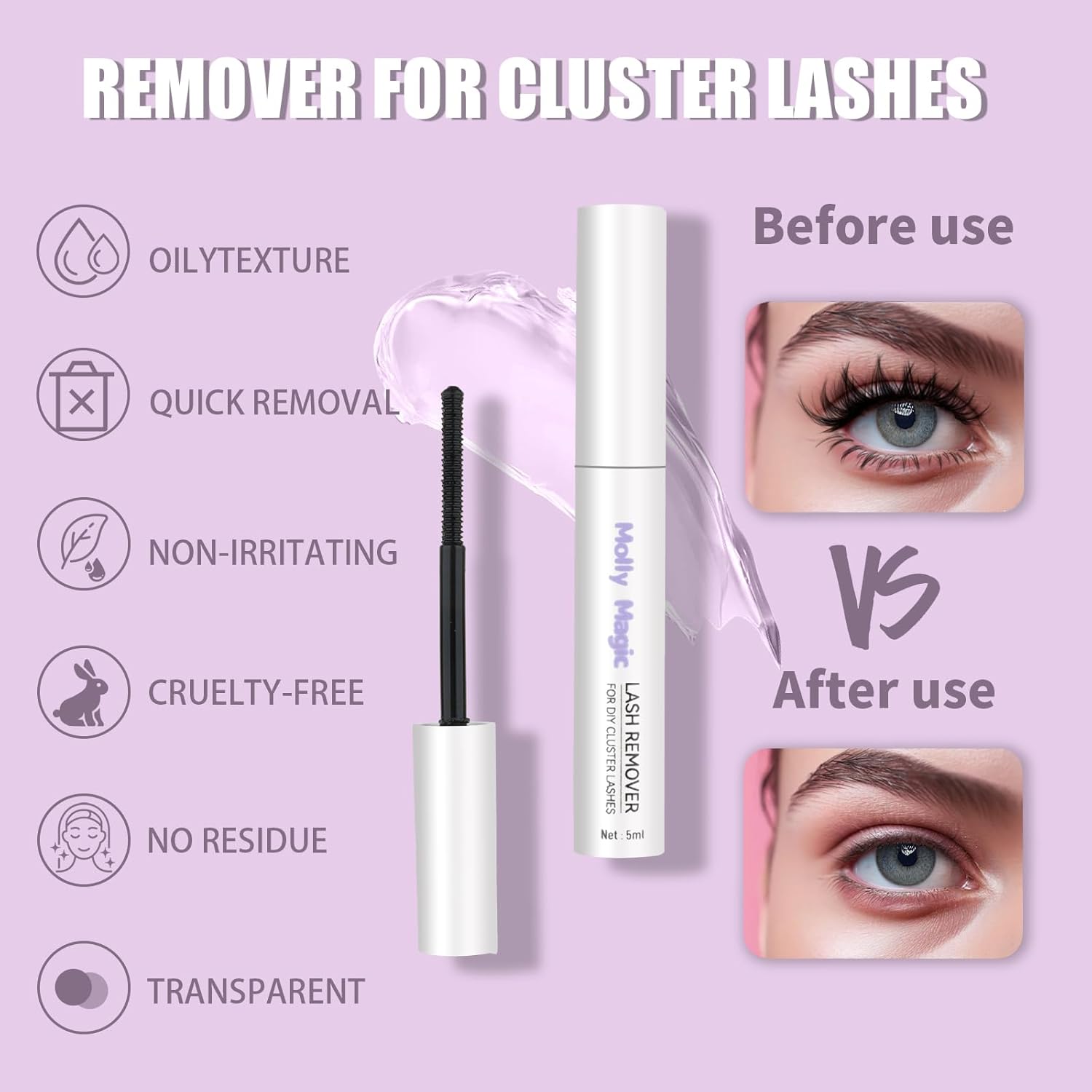 Molly Magic Vivian Lash Clusters Kit, Wispy Natural 8-18mm D Curl Individual DIY False Eyelash Extension Kit with Lash Bond and Seal, Thin Invisible Black Band