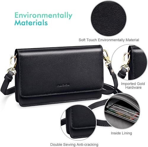 Vista 6 de nuoku - Bolso bandolera pequeño para mujer con ranuras para tarjetas RFID, 2 correas