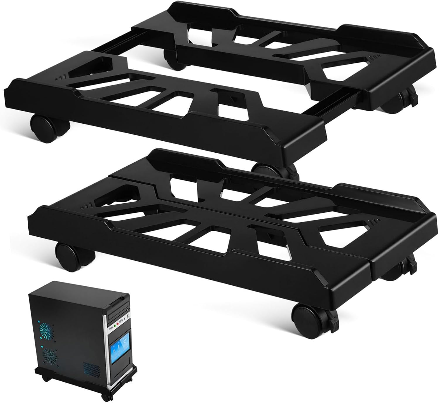 Housoutil Adjustable CPU Rack Modern Pc Stand Wheels Under Desk for Gaming Laptop Stand Bed Computer Cart