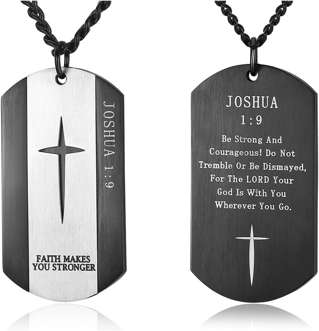 XUANGUIDIANZIMen's Anchor Necklace Joshua 1:9 Crucifix Dog Tag Pendant Be Strong and Courageous Christian Jewelry