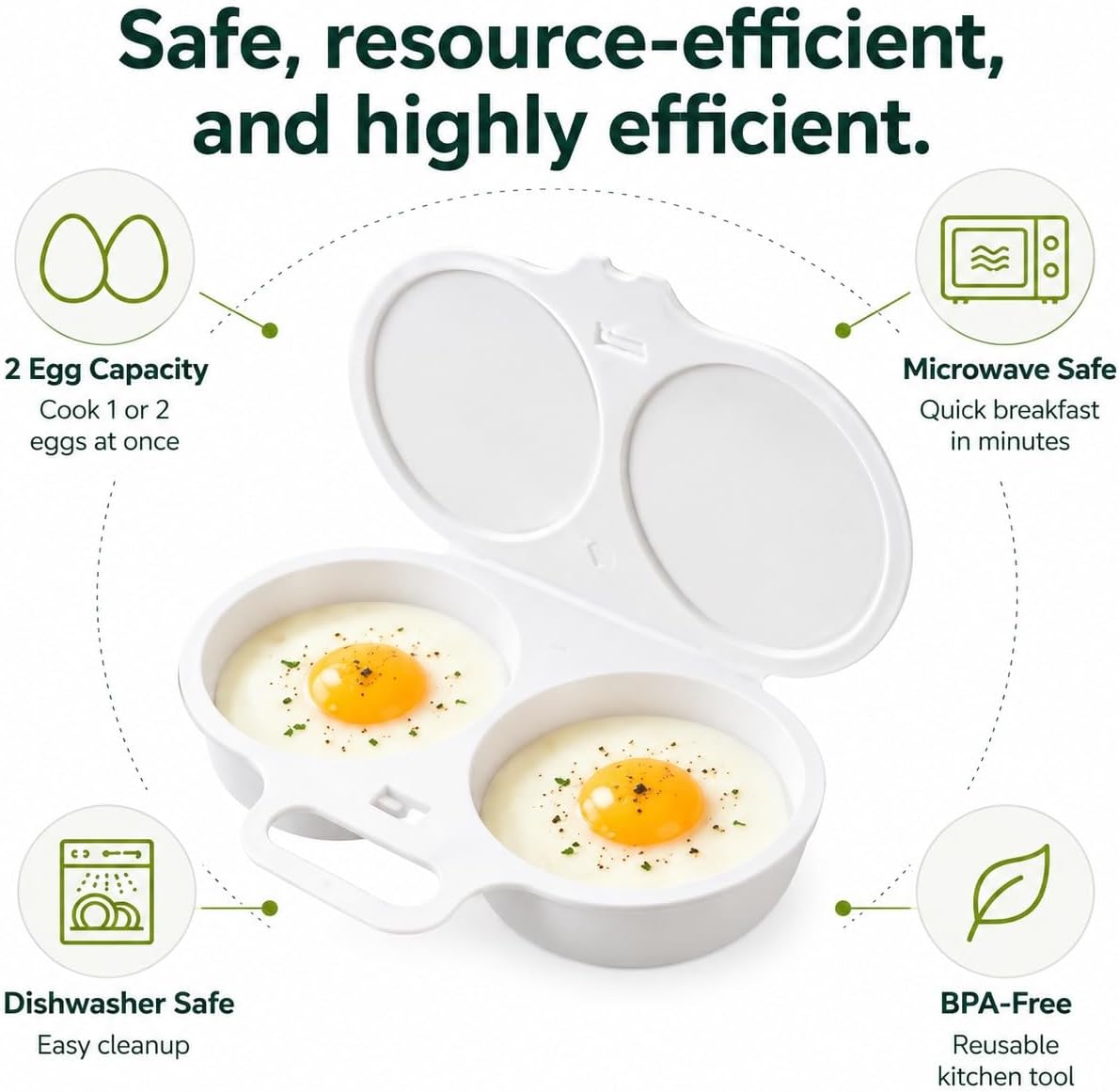 3-Pack Microwave Egg Poacher, 2-Egg Microwave Egg Cooker Made Of Food-Grade PP, Dual-Cavity Egg Poaching Cups With Lid & Handle For Breakfast Sandwiches, English Muffins & Meal Prep, White