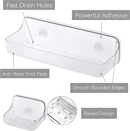 Miniatura 3 de TZAMLI Organizador de ducha transparente con jabonera, estante organizador de ducha adhesivo, estante de plástico montado en la pared, estantes sin