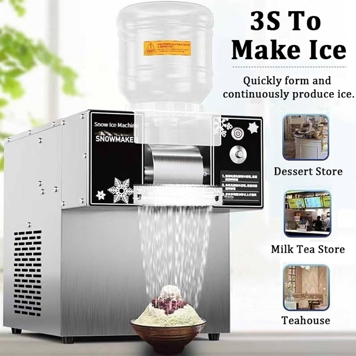 Automatic Electric Ice Shaved Machine, Stainless Steel Snow Cone Shaver, Rotating Snowflake Ice Machine for Home, Parties, Food Truck, Restaurant, Milktea Shops, Speed Adjustable,70kg/h