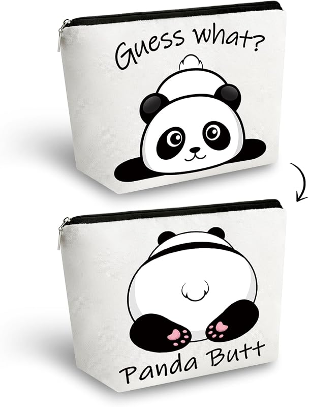 Necessaire Yoxiumi com estampa de panda e zíper, branca, 1 unidade
