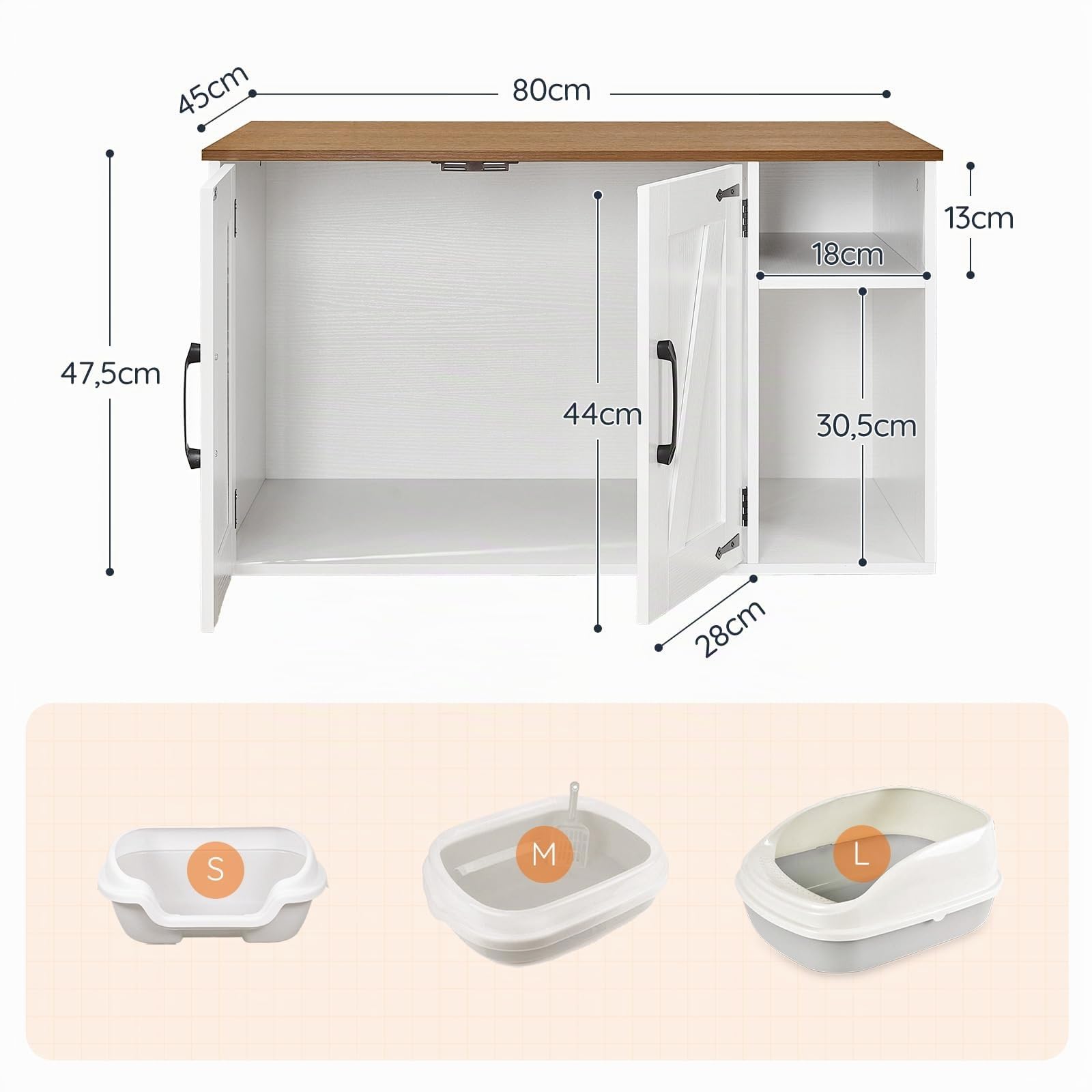 HOOBRO Mueble Arenero para Gatos Estilo Vintage, Caseta para Gatos Oculta, Caja para Mascotas, Mesa Auxiliar Multifuncional, Caja de Arena para Gatos Fácil de Montar, Blanco y Nogal EWH41MW01
