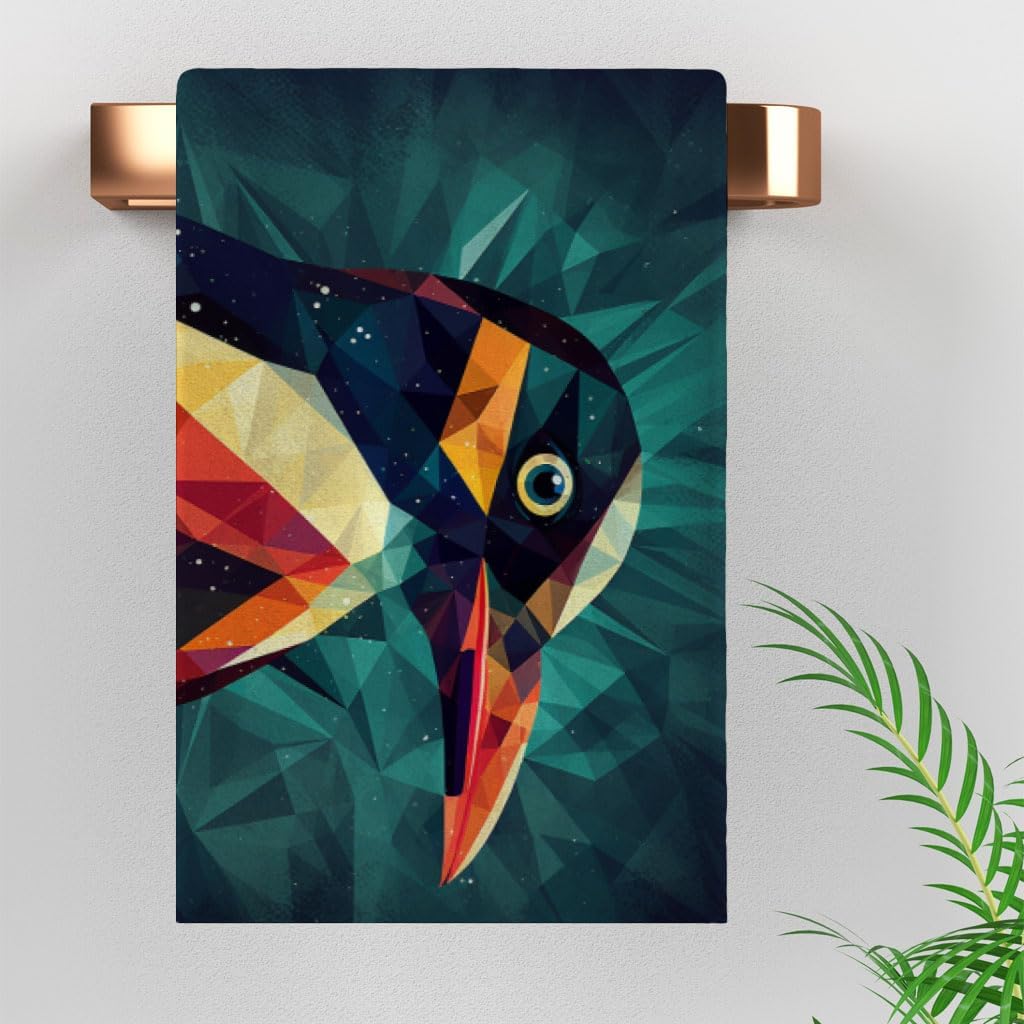 Geometric Penguin Polycotton Towel - Penguin Themed Items - Unique Bathroom Items - 30 x 60 inches