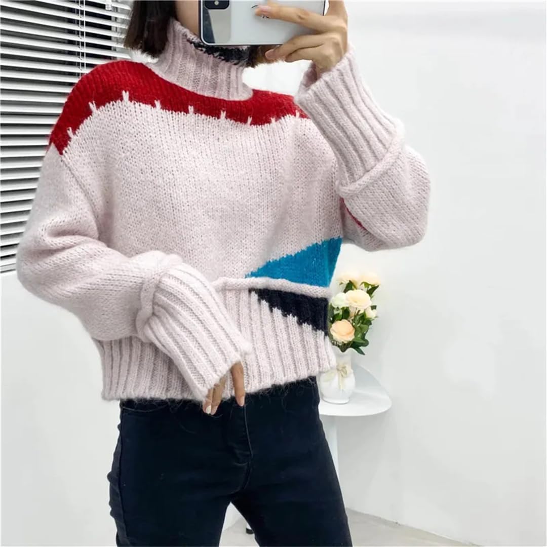 Sweter z golfem damski dzianinowy krótki sweter sweter jesień top z długim rękawem