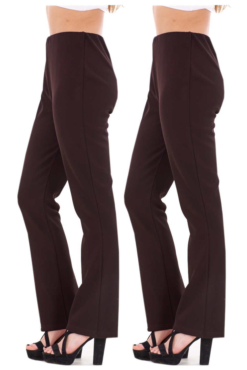 Missy Women's Brown Regular (30) Stretch Trousers Pack Of 2 Bootleg Stretch Ribbed Trousers Black Size 8-26 (22, Brown Regular (30"))