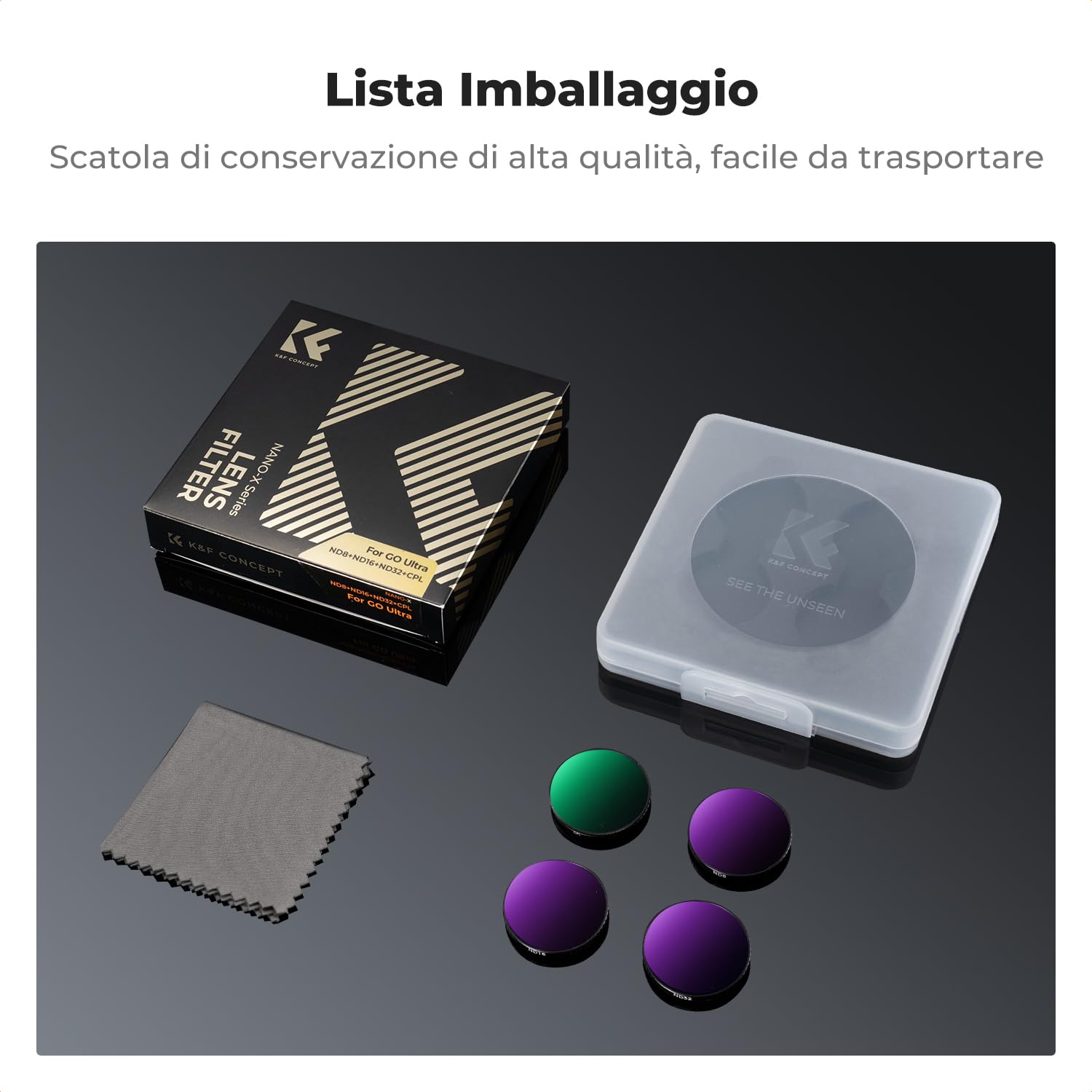 K&F CONCEPT Kit Filtri Compatibile con Insta360 Go Ultra, 4 Unità Filtro Polarizzatore CPL e Densità Neutrale ND8/ND16/ND32, con Rivestimento Multi-strato e Cornice in Lega di Alluminio