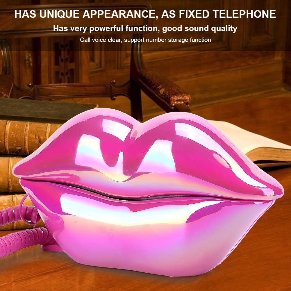 Modisches Lippentelefon, Rose Red Galvanik Flocking Retro Sexy Home Phone, Mund Schnur Festnetztelefon für Dekoration Mädchen