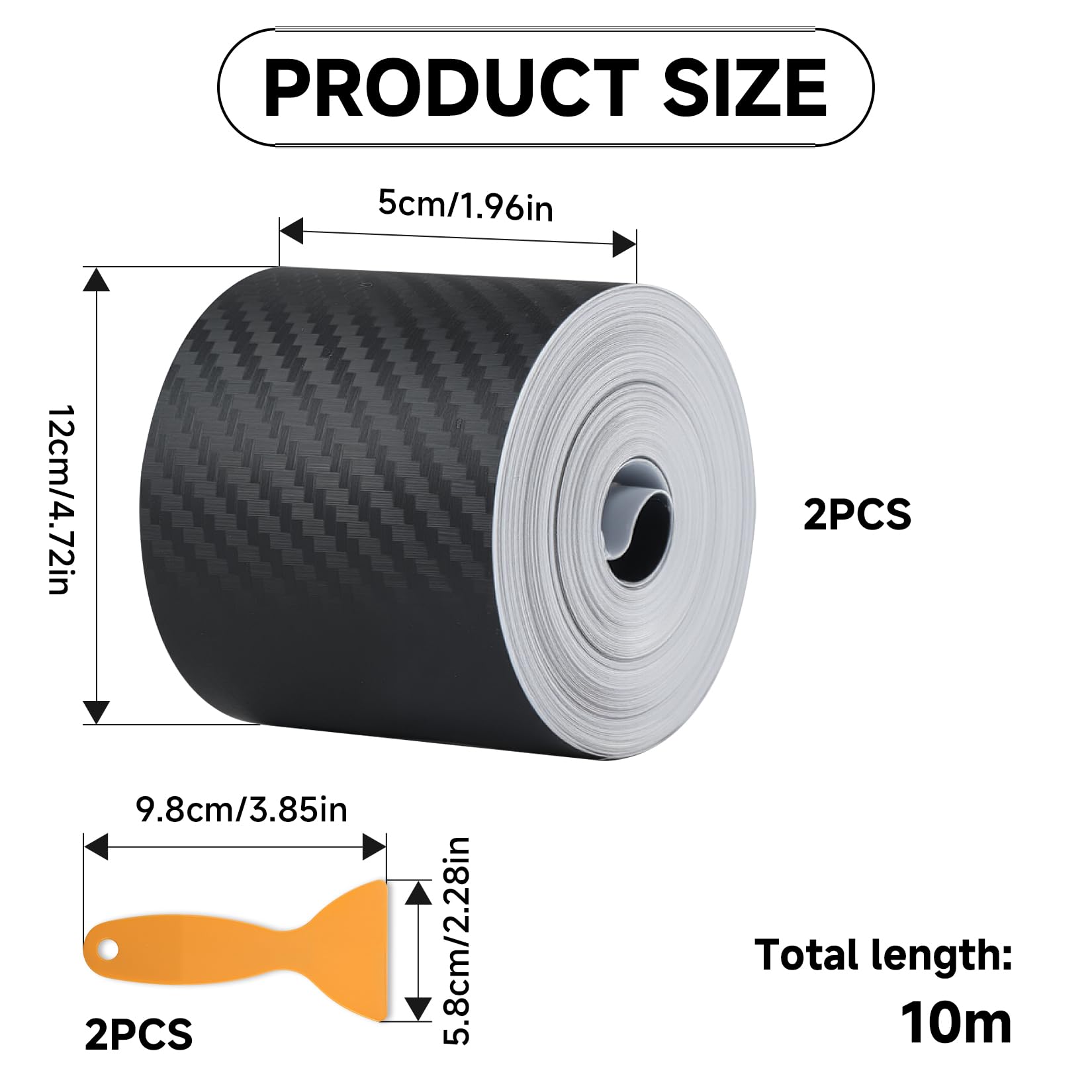 Kit Protector De Umbral Para Coche - 2 Rollos De 5 Cm X 10 M + 2 Rascadores, Vinilo Carbono Mate, Evita Arañazos