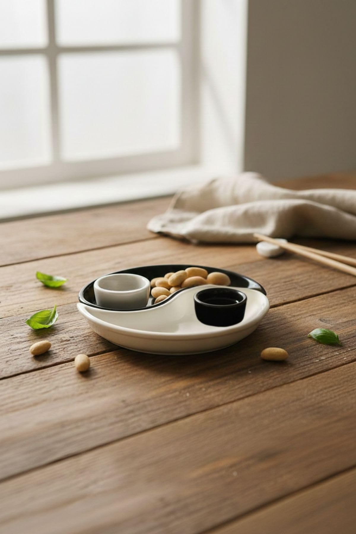 ARVALE Yin & Yang 2'li Özel Tasarım Sosluklu Kahvaltılık Tabağı Sosluk Çerezlik Kase Dekoratif Tabak 20 cm